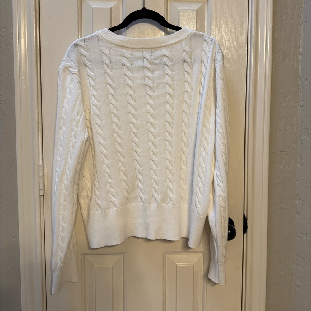Tuckernuck XXL Cotton Cable Knit Kit Cardigan, Ivory - Picture 4 of 7